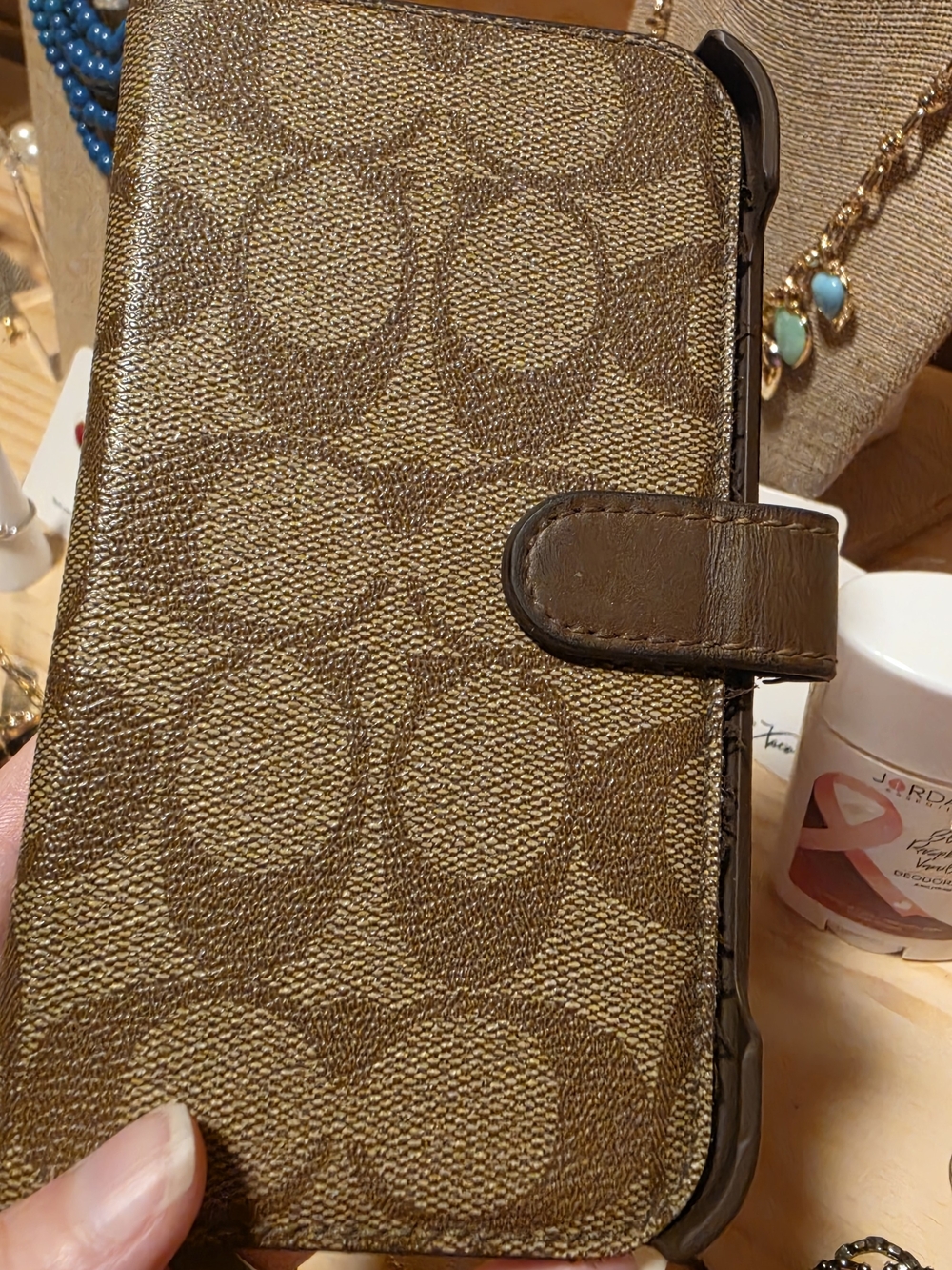 Coach Brown Signature Canvas Phone Wallet Case